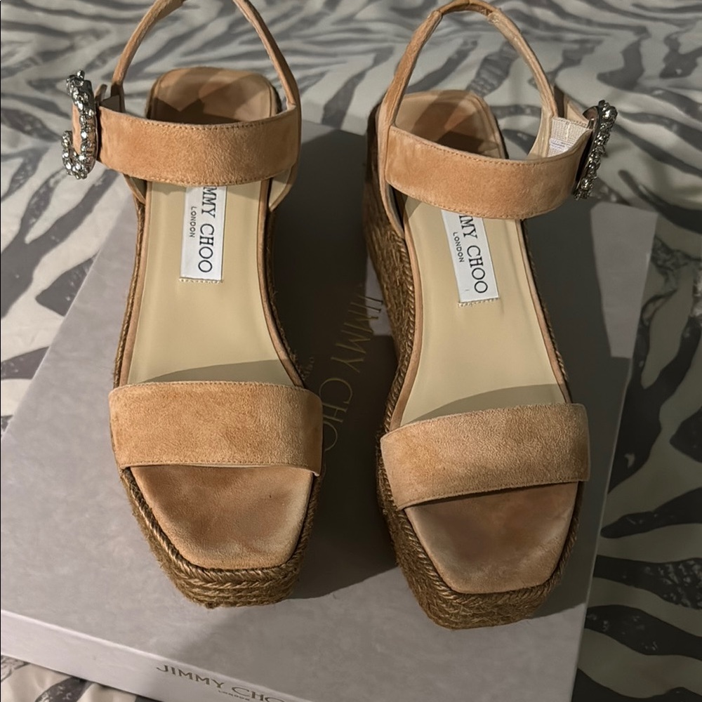 Jimmy Choo Caramel Suede Shoes with Crystal Buckle